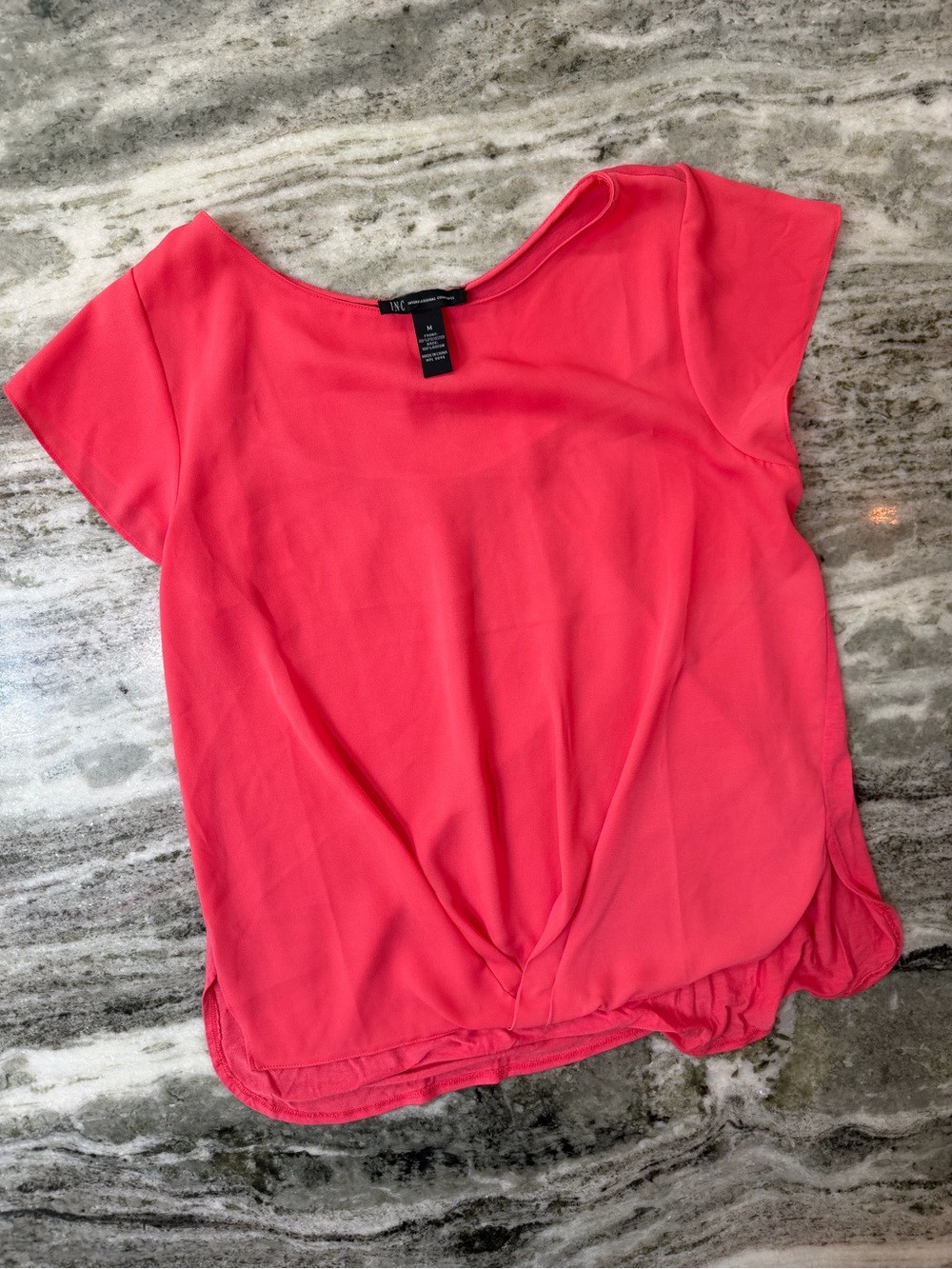 INC International Concepts Coral Pink Twist-Front Short Sleeve Blouse